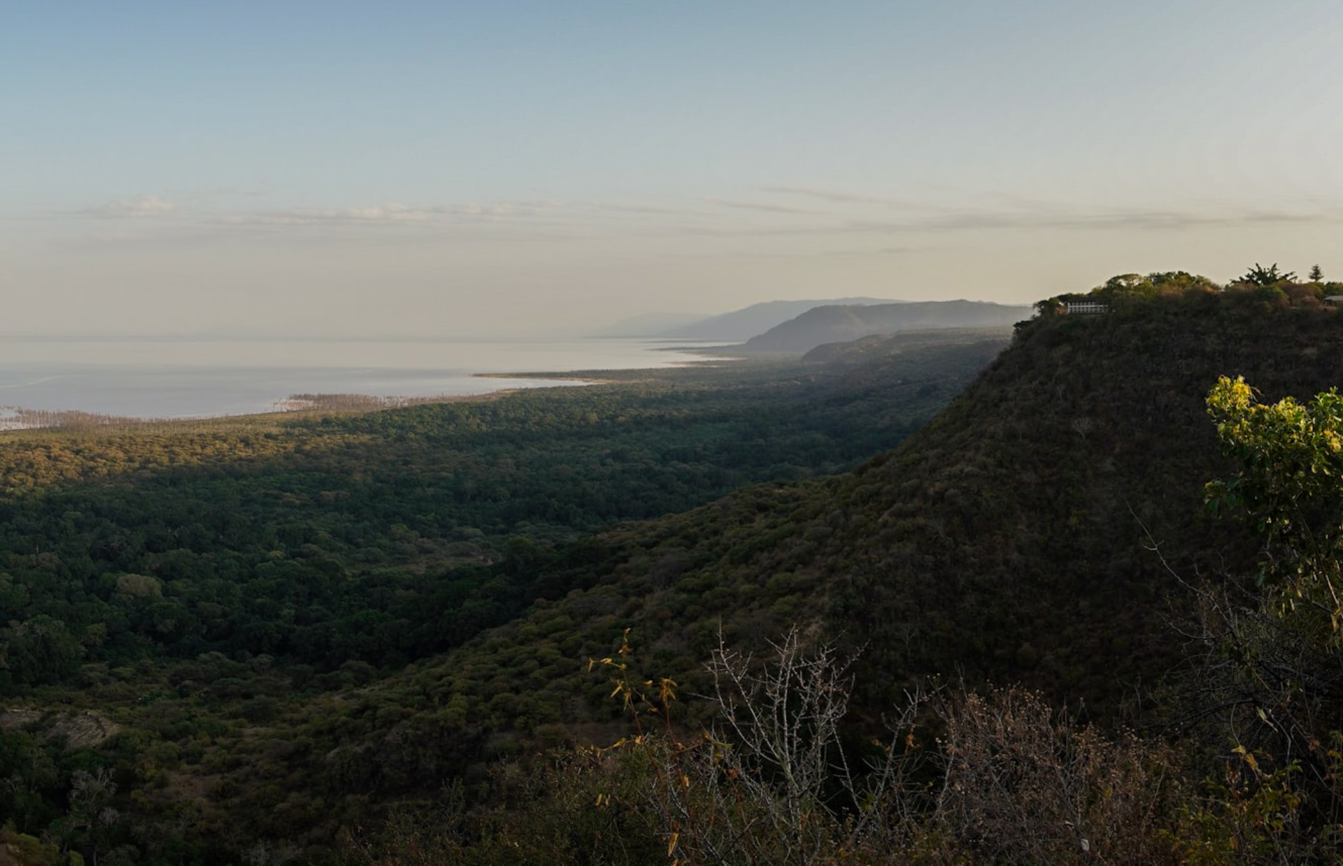Une vue panoramique sur la vaste étendue d’eau du lac Manyara